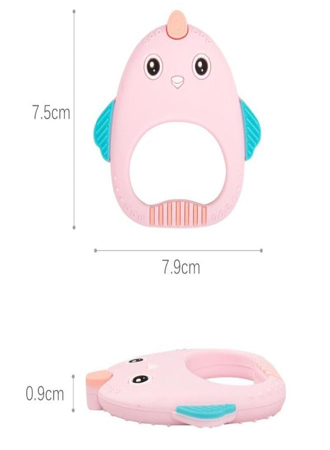 Rukan Teether 6 to 12 Months Baby Toys Soft Textured to Soothe Gums, Perfect for 0 to 6 Months BPA Free, Easy to Clean - NO Choke Design Hen & Fish (Blue-Orange) 2-Pack - Image 5
