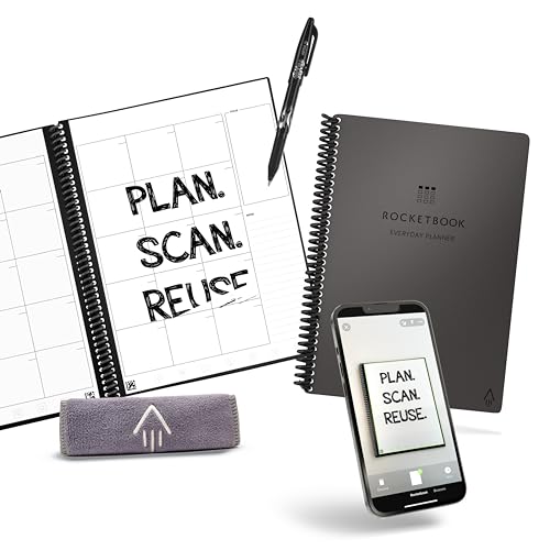 Rocketbook Everyday Planner Smart Reusable Pages, Executive Size 6x8.8, Gray – Erasable & App-Connected, Undated Weekly, Monthly & Annual Templates, Perfect for Productivity, Goals & Scheduling - Image 1