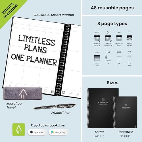 Rocketbook Everyday Planner Smart Reusable Pages, Executive Size 6x8.8, Gray – Erasable & App-Connected, Undated Weekly, Monthly & Annual Templates, Perfect for Productivity, Goals & Scheduling - Image 5