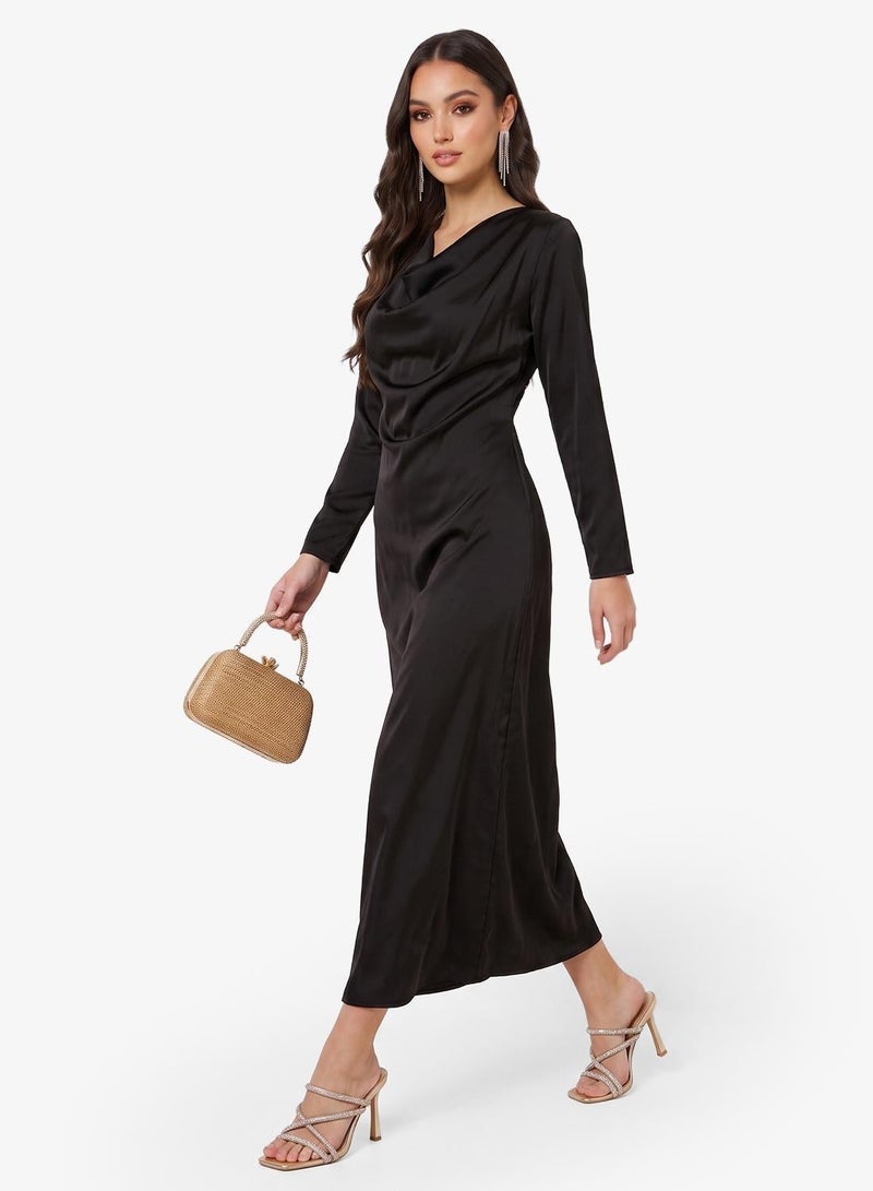 Khizana Satin Cowl Midi Dress - Image 1