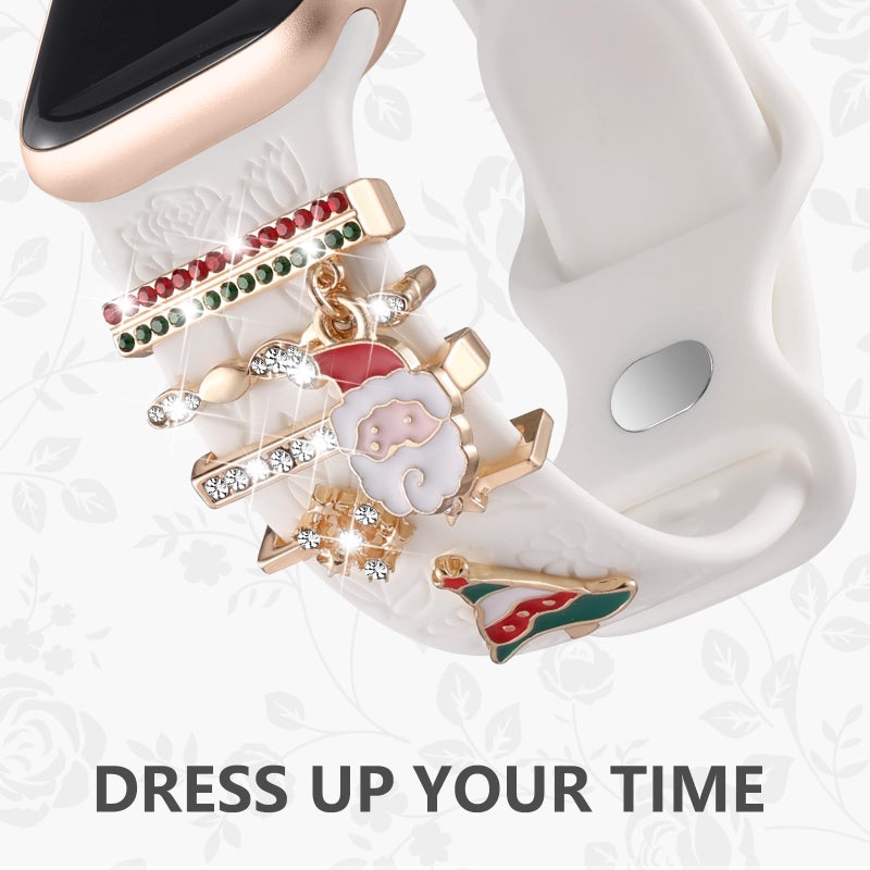 DaQin Christmas Engraved Band Compatible with Apple Watch Bands for Women 40mm 38mm 41mm 42mm,Soft Silicone Strap With Dressy Decorative Apple Watch Charms for iWatch Series 11 10 9 8 7 6 5 4 3 2 1 SE - Image 3