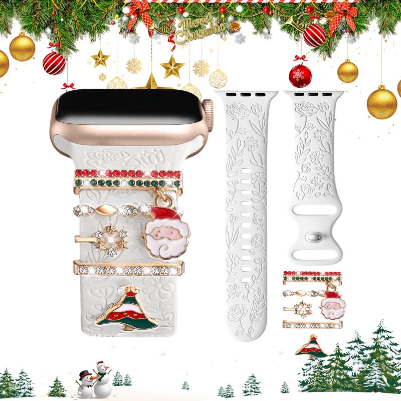 DaQin Christmas Engraved Band Compatible with Apple Watch Bands for Women 40mm 38mm 41mm 42mm,Soft Silicone Strap With Dressy Decorative Apple Watch Charms for iWatch Series 11 10 9 8 7 6 5 4 3 2 1 SE - Image 1