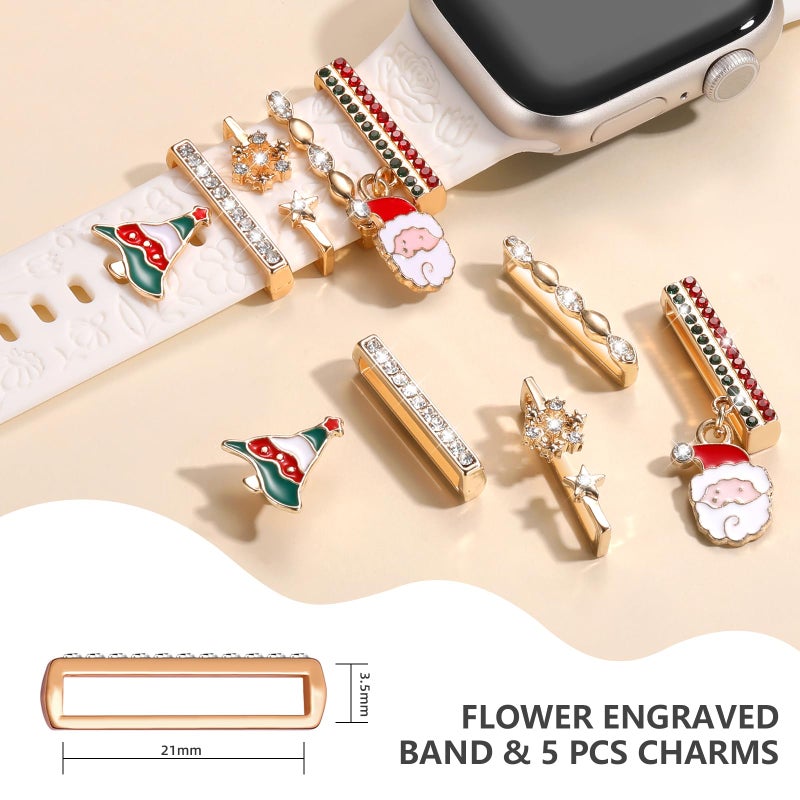DaQin Christmas Engraved Band Compatible with Apple Watch Bands for Women 40mm 38mm 41mm 42mm,Soft Silicone Strap With Dressy Decorative Apple Watch Charms for iWatch Series 11 10 9 8 7 6 5 4 3 2 1 SE - Image 4