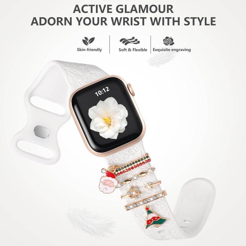DaQin Christmas Engraved Band Compatible with Apple Watch Bands for Women 40mm 38mm 41mm 42mm,Soft Silicone Strap With Dressy Decorative Apple Watch Charms for iWatch Series 11 10 9 8 7 6 5 4 3 2 1 SE - Image 5