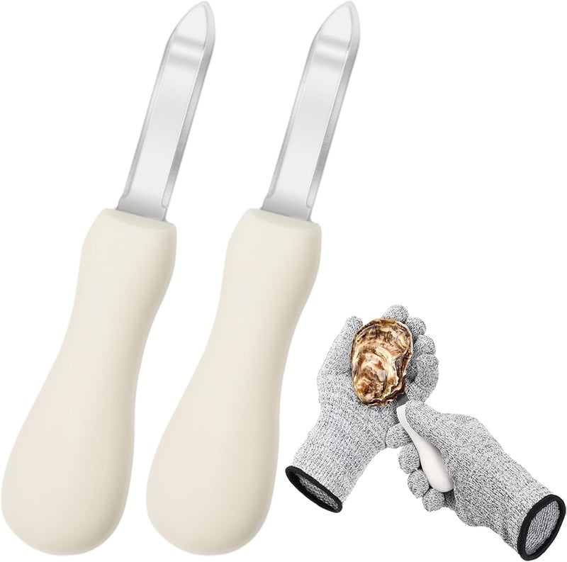 Nonley Oyster Shucking Knife, 2 Pack Oyster Knife Shucker Set with Professional Grade Cut Resistant Gloves, Stainless Steel Seafood Opener Tools - Image 1