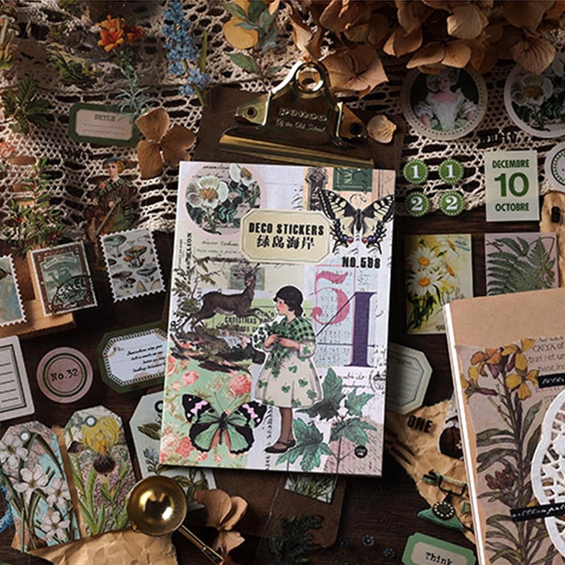 SIBLYMONA Junk Journal Stickers for Scrapbooking, 160Pcs Retro Flower Butterfly Nature Poem Stamp Letter Decorative Stickers for Scrapbook, DIY Crafts Album Phone Cases Laptops Calendars Notebook (Beach) - Image 1