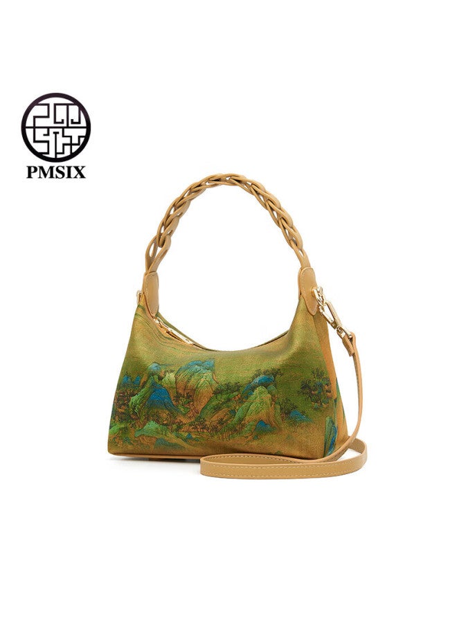 Pmsix Women's Handbag, Mother's Gift, New Chinese-style National Fashion, Handheld Qipao, Silk, Light Luxury, Shoulder Crossbody Bag, Qixi Festival - Image 1