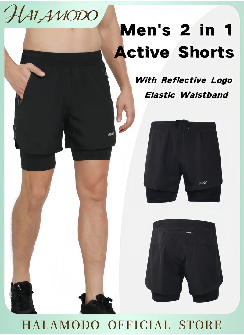 Generic - Men's 2-in-1 Active Running Shorts Athletic Workout Shorts with Zipper Pockets Comfortable Training and Running Shorts for Sports - Image 1