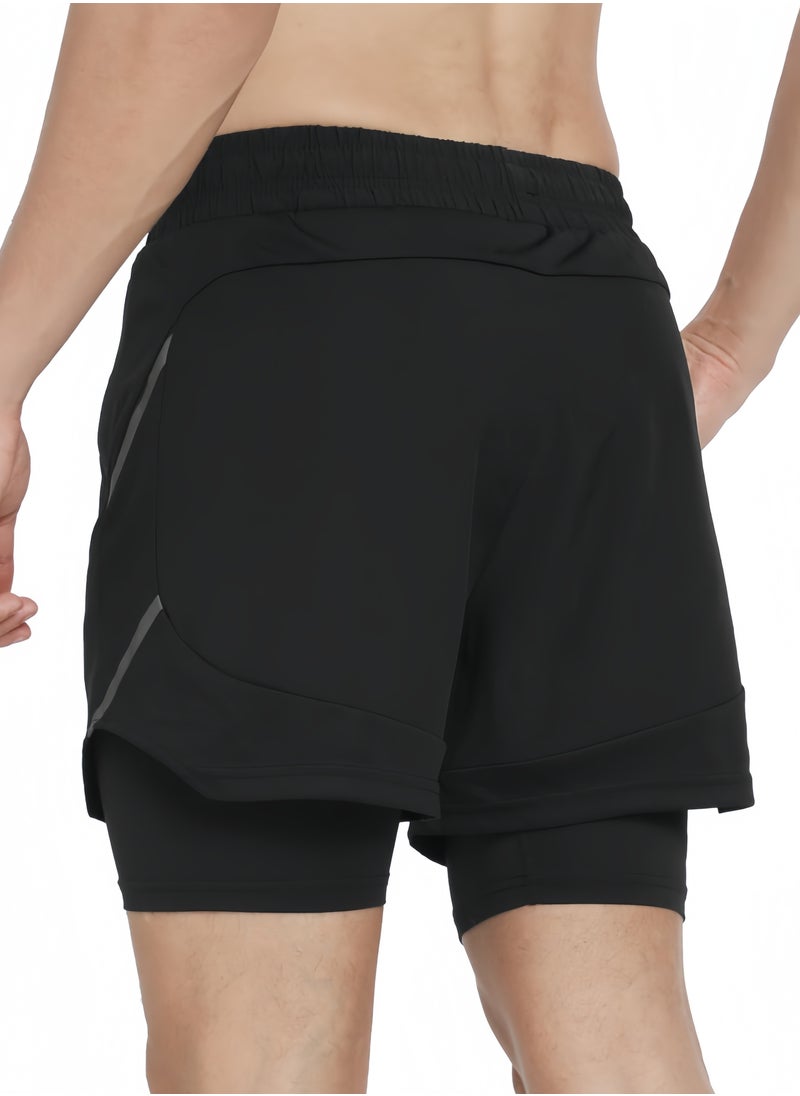 Generic - Men's 2-in-1 Active Running Shorts Athletic Workout Shorts with Zipper Pockets Comfortable Training and Running Shorts for Sports - Image 1