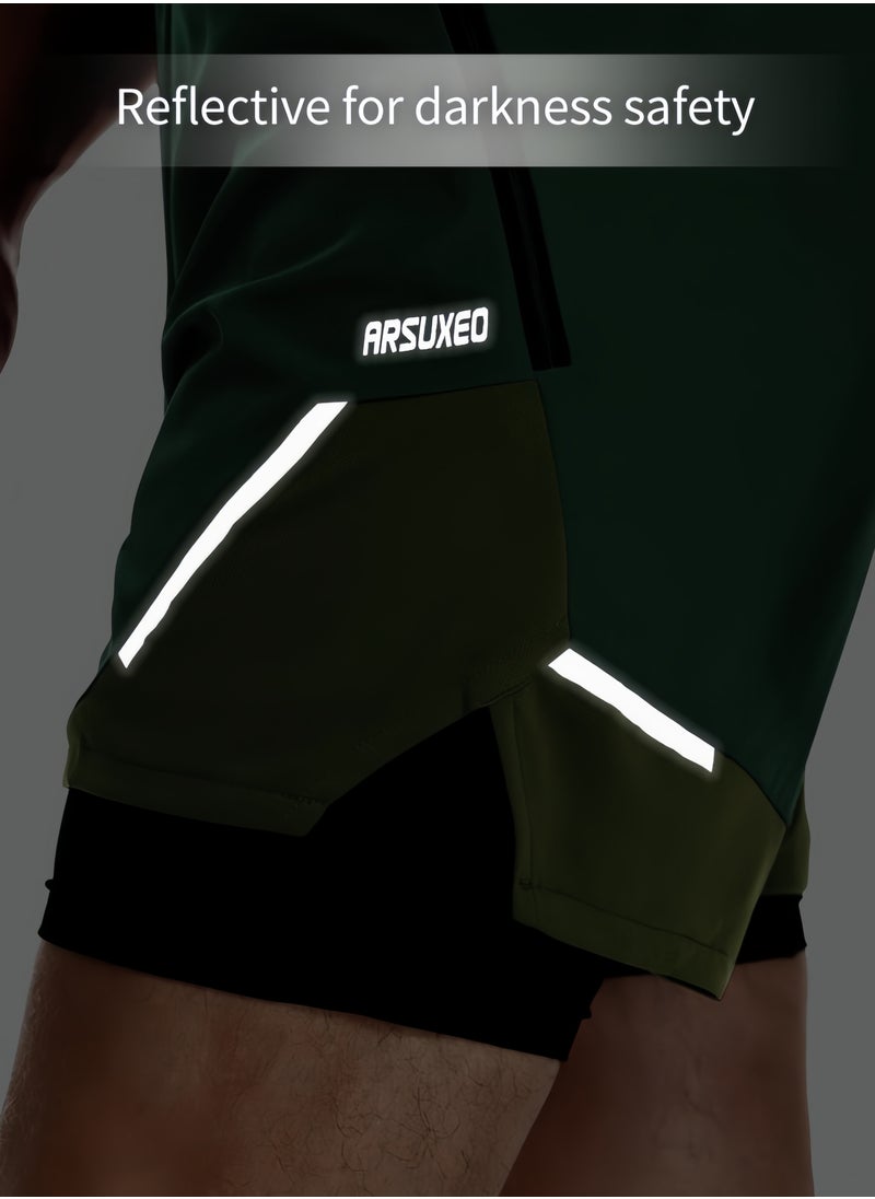 Generic - Men's 2-in-1 Active Running Shorts Athletic Workout Shorts with Zipper Pockets Comfortable Training and Running Shorts for Sports - Image 1