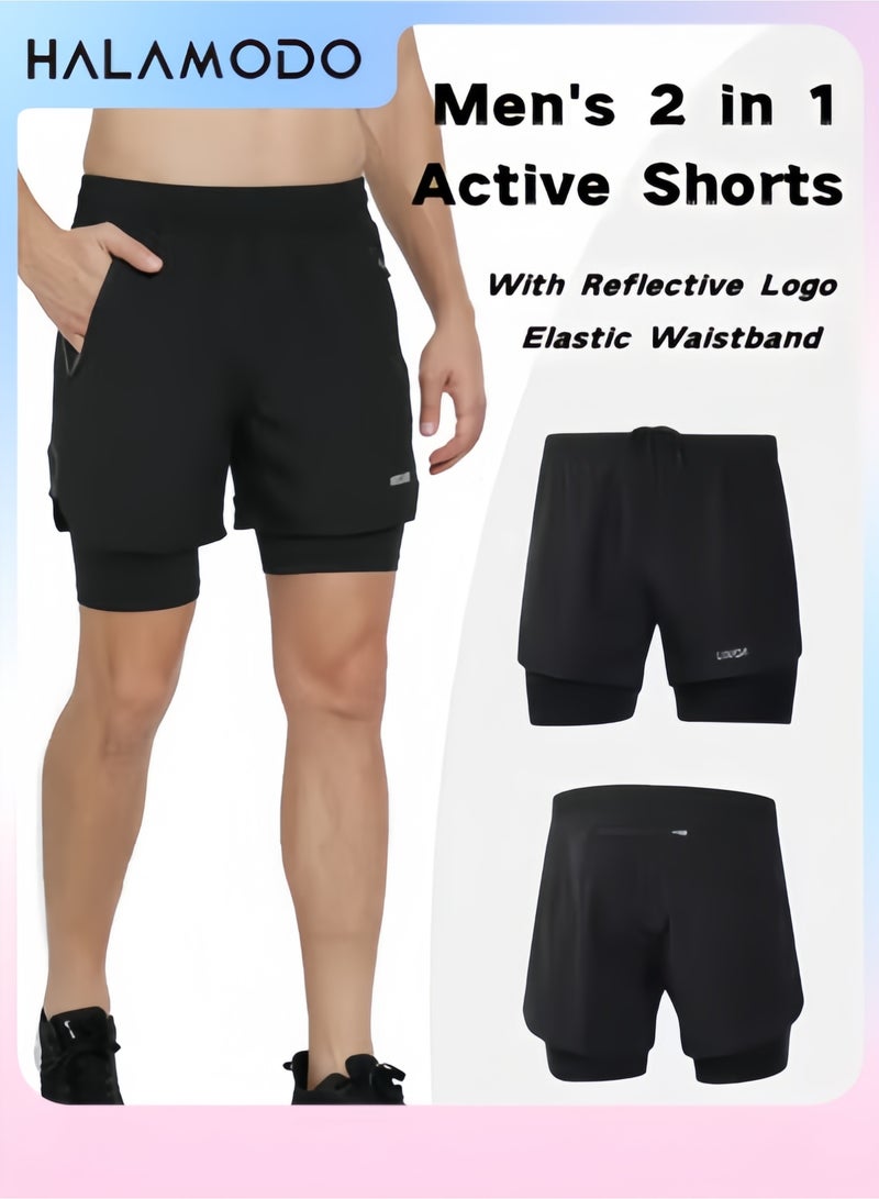 Halamodo Men's 2-in-1 Active Running Shorts Athletic Workout Shorts with Zipper Pockets Comfortable Training and Running Shorts for Sports - Image 1