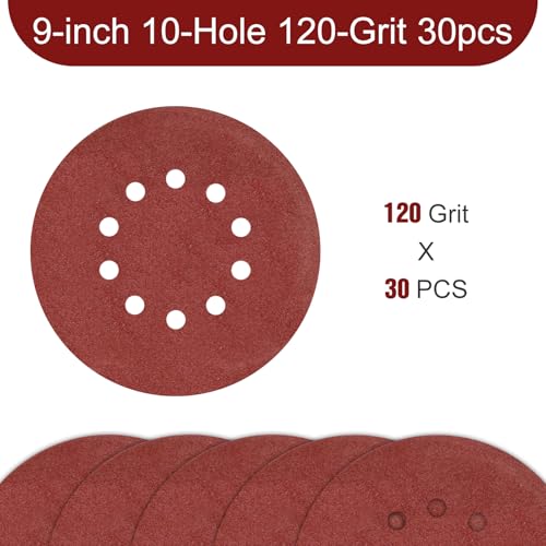 Awutzut 9 Inch 10 Holes Sanding Disc 120 Grit Drywall Sandpaper 30PCS for Popcorn Ceiling Sander Pads - Image 2