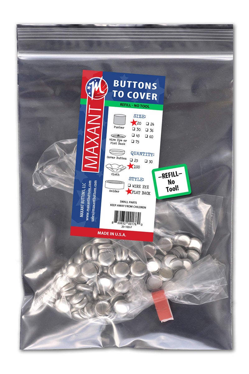 100 Cover Buttons by Maxant  Made in The USA  20 12 with Flat Backs Ideal for Crafting NO Tool