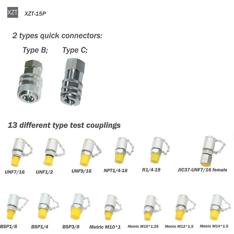 XZT XZT 70U Hydraulic Pressure Test Coupling KitPressure gauges SetTest HoseBSPP ORFS JIC Hydraulic Swivel Run tees for Repair Excavator Construction Machinery - Image 3
