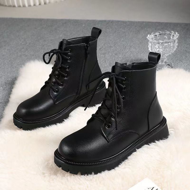 Soft-Soled Boots For Women 2025 Single Boots British Style Thick-Soled Fleece-Lined Low-Heeled Soft Leather Short Boots For Women And Men - Image 5