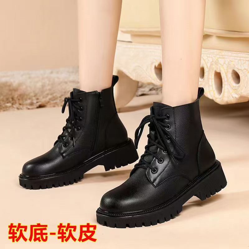 Soft-Soled Boots For Women 2025 Single Boots British Style Thick-Soled Fleece-Lined Low-Heeled Soft Leather Short Boots For Women And Men - Image 2