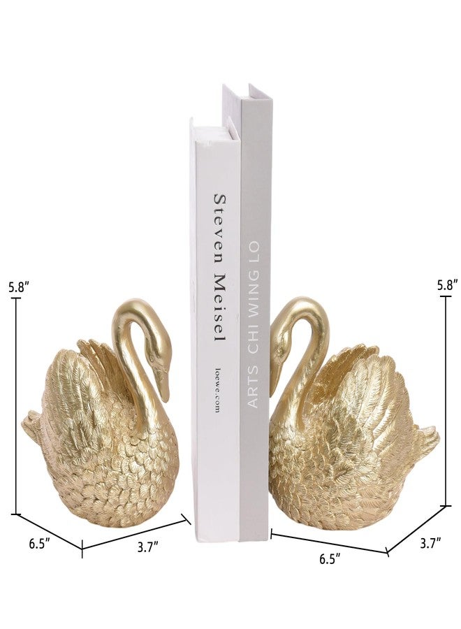 Kakizzy Swan Decorative Bookends,Resin Book Ends for Shelves,Unique Gold Book Holders,Heavy Duty Swan Decor for Home Office Desk Bookshelf,Set of 2,Gifts for Anniversary - Image 3