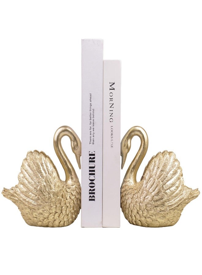 Kakizzy Swan Decorative Bookends,Resin Book Ends for Shelves,Unique Gold Book Holders,Heavy Duty Swan Decor for Home Office Desk Bookshelf,Set of 2,Gifts for Anniversary - Image 1