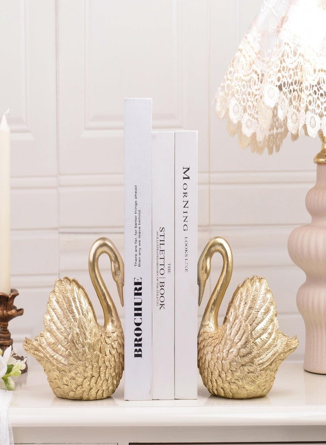 Kakizzy Swan Decorative Bookends,Resin Book Ends for Shelves,Unique Gold Book Holders,Heavy Duty Swan Decor for Home Office Desk Bookshelf,Set of 2,Gifts for Anniversary - Image 2