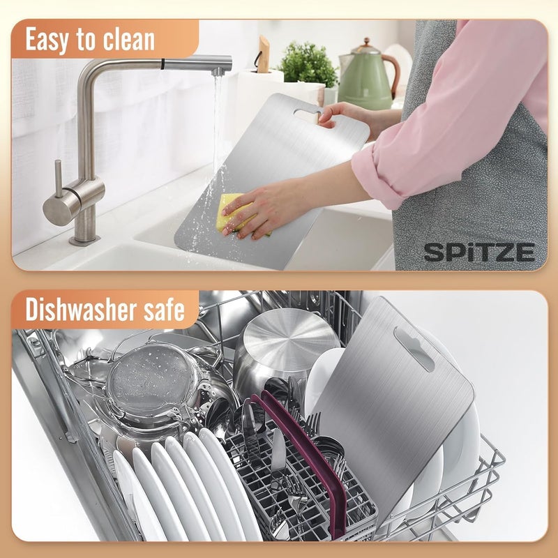 SPITZE Odor free color 2XL Chopping Board for Kitchen | 304 Stainless Steel Cutting Boards for Vegetables, Meat, Fruits and Dough Making | Heavy Duty Steel Chopping Board (XXL 60x40 cm) Temp resistant - Image 3