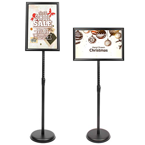 DISPLAYSWORKER Sign Stand, Sign Holder Floor Stand with Heavy Duty Pedestal ,Adjustable Pedestal Poster Stand Aluminum Snap Frame for 8.5 x 11 Inch, Black - Image 1