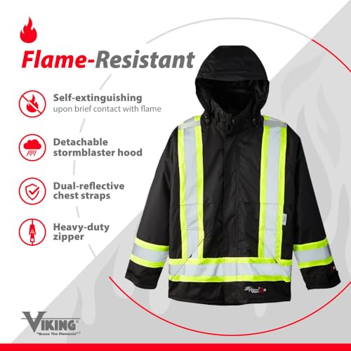 Viking Professional Journeyman 300D Rip-Stop Fire Retardant Reflective Jacket - Fire Resistant Hi Vis Jackets for Men, Black - Large - Image 3