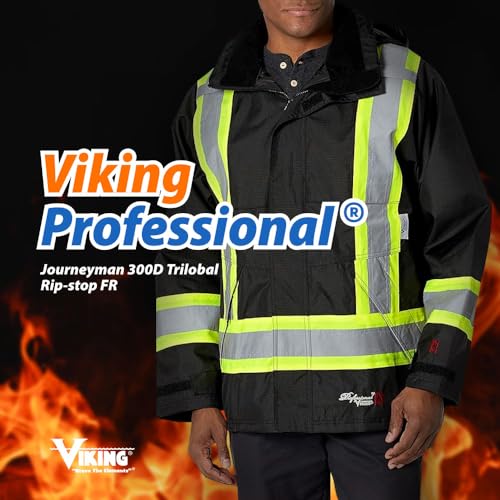 Viking Professional Journeyman 300D Rip-Stop Fire Retardant Reflective Jacket - Fire Resistant Hi Vis Jackets for Men, Black - Large - Image 2