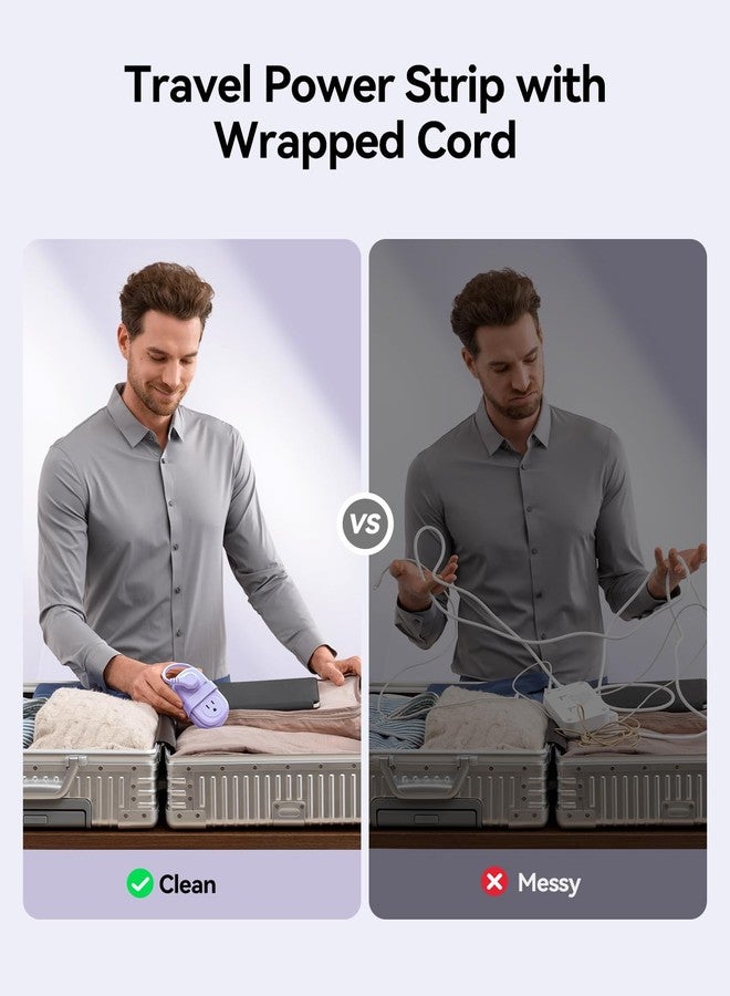 أوريكو شريط طاقة سفر ORICO أرجواني بطول 4 أقدام مع 4 منافذ تيار متردد، ومنفذين USB-A، ومنفذ USB-C، وسلك تمديد بمقبس مسطح بزاوية 45 درجة مع واقي من زيادة التيار للسفر/المنزل/السكن الجامعي/المكتب - AP3 - Image 5