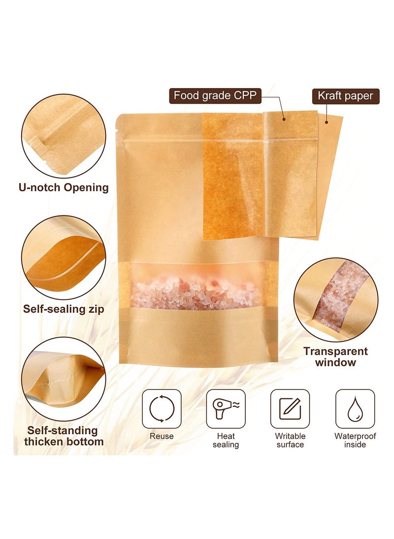 SYOSI 50pcs Food Pouches Kraft Stand Up Food Bags Zip Lock Reusable Packing Pouches with Transparent Window and Tear Notch Thicken Heat Sealable or Storing Cookie Snack Tea and Drinking 15*22cm  - Image 2