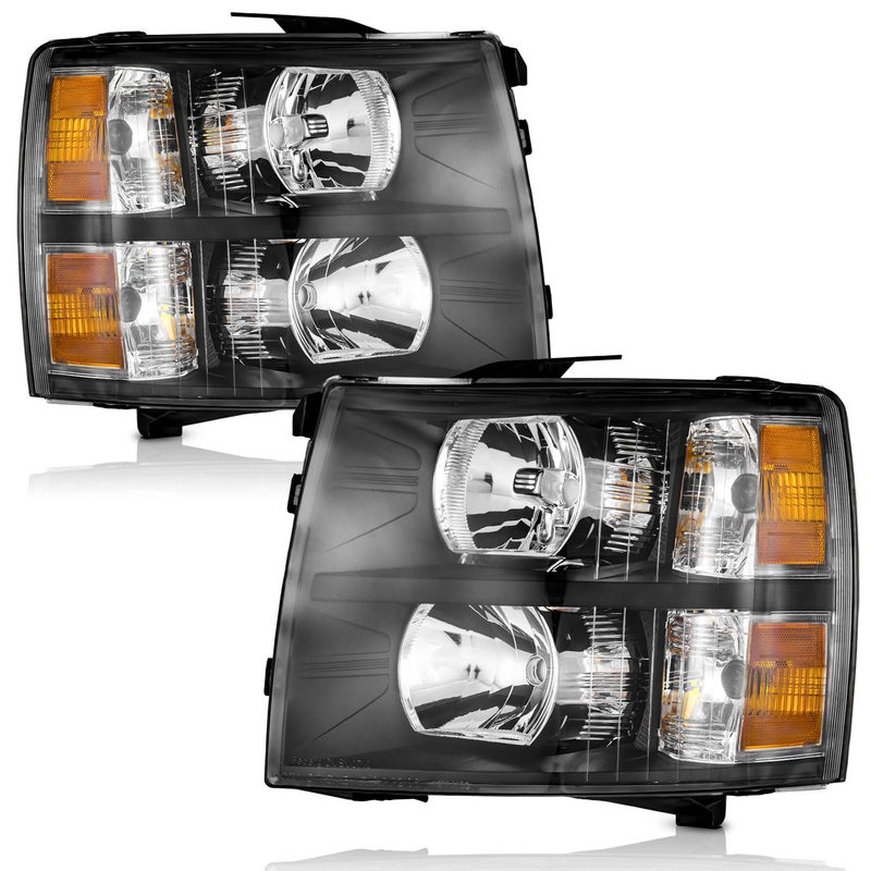 WEELMOTO LED DRL Headlights Assembly for 2007 2008 2009 2010 2011 2012 2013 Chevy Silverado 1500 for 072014 2500HD 3500HD Not Fit 2007 Old Body Classic Headlamps Black Housing Clear Reflector