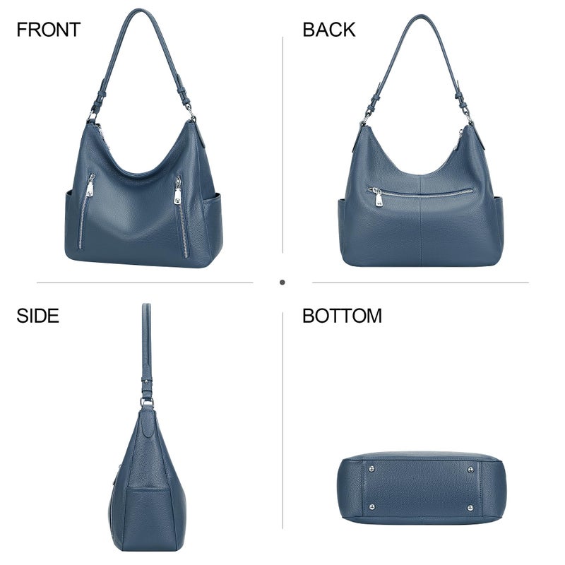 Over Earth Genuine Leather Purses for Women Medium Hobo Bag Lady Crossbody Handbags with 2 Detachable Straps(O150E UG Indigo Blue) - Image 3