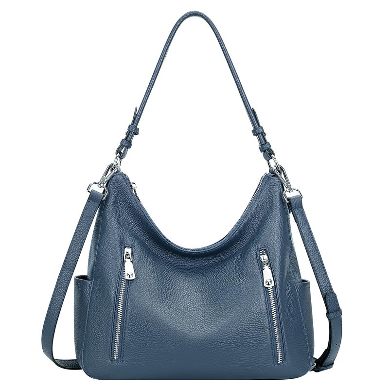 Over Earth Genuine Leather Purses for Women Medium Hobo Bag Lady Crossbody Handbags with 2 Detachable Straps(O150E UG Indigo Blue) - Image 1