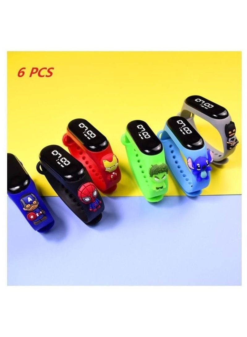 Kids' Water Resistant Silicone Digital Watch 6PCS