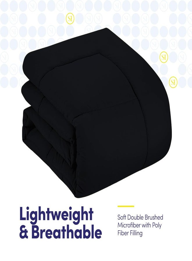 سويت هو م كولكشن مجموعة سويت هوم كوليكشن، طقم لحاف من 5 قطع، لون موحد، مناسب لجميع الفصول، بطانية ناعمة بديلة للريش وملاءات سرير فاخرة من الألياف الدقيقة، أسود، مقاس مفرد - Image 5