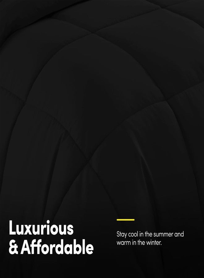 سويت هو م كولكشن مجموعة سويت هوم كوليكشن، طقم لحاف من 5 قطع، لون موحد، مناسب لجميع الفصول، بطانية ناعمة بديلة للريش وملاءات سرير فاخرة من الألياف الدقيقة، أسود، مقاس مفرد - Image 4