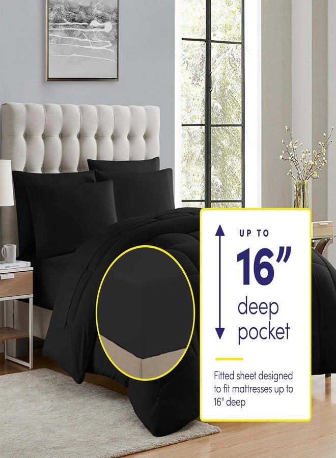 سويت هو م كولكشن مجموعة سويت هوم كوليكشن، طقم لحاف من 5 قطع، لون موحد، مناسب لجميع الفصول، بطانية ناعمة بديلة للريش وملاءات سرير فاخرة من الألياف الدقيقة، أسود، مقاس مفرد - Image 2