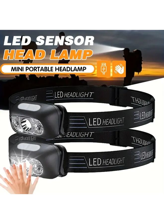 2pcs Head Lamp With Motion Sensor Bright LED Hands Free Flashlight For Hiking Fishing - Image 1