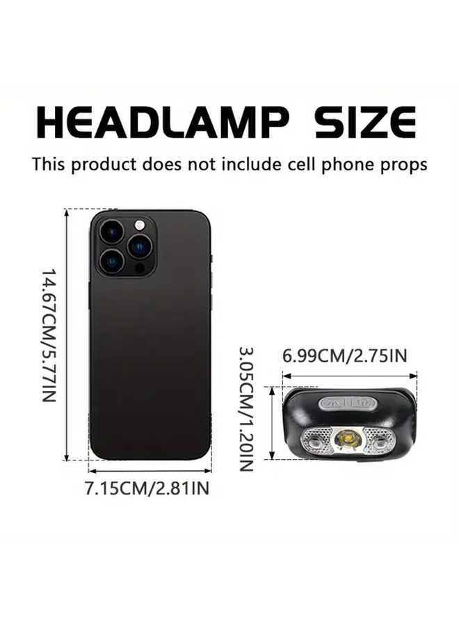 2pcs Head Lamp With Motion Sensor Bright LED Hands Free Flashlight For Hiking Fishing - Image 3