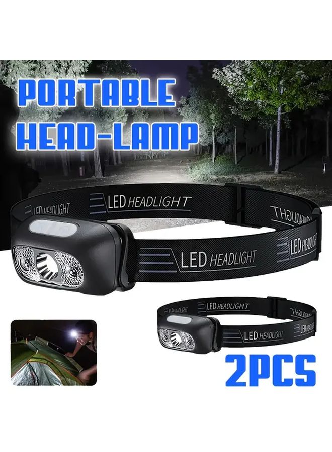 2pcs Head Lamp With Motion Sensor Bright LED Hands Free Flashlight For Hiking Fishing - Image 2