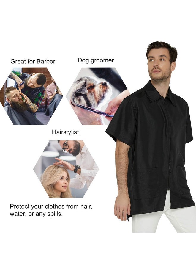 Perfehair PERFEHAIR Barber Jacket for Men, Hair Stylist Grooming Smock Vest Shirt, Black  - Image 4