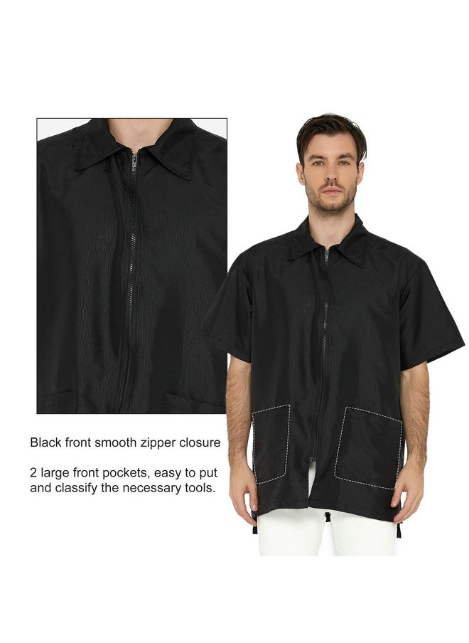 Perfehair PERFEHAIR Barber Jacket for Men, Hair Stylist Grooming Smock Vest Shirt, Black  - Image 3