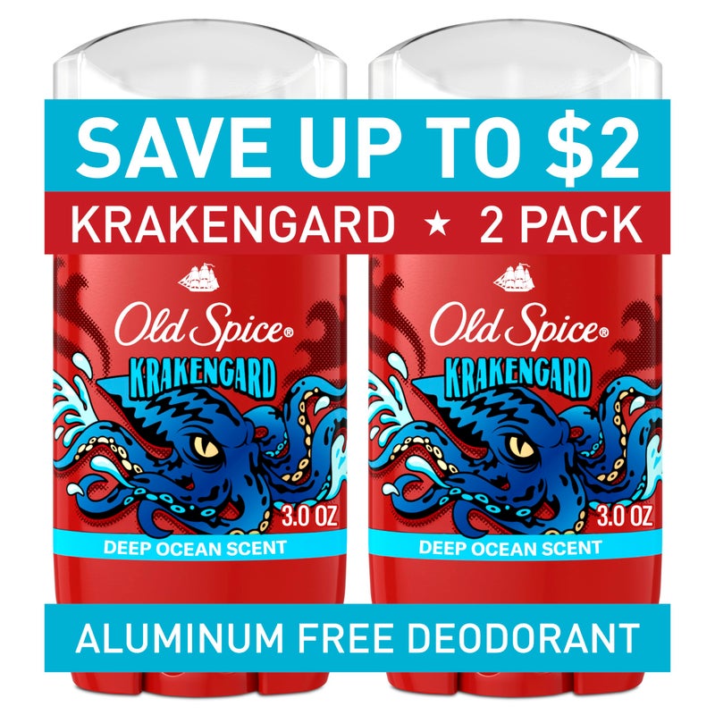 Old Spice Aluminum Free Deodorant for Men, 24/7 Odor Protection, 24/7 Freshness & Lasting Scent, Goes on Clear, Krakengard with Deep Ocean Scent, 3.0 oz (Pack of 2) - Image 1