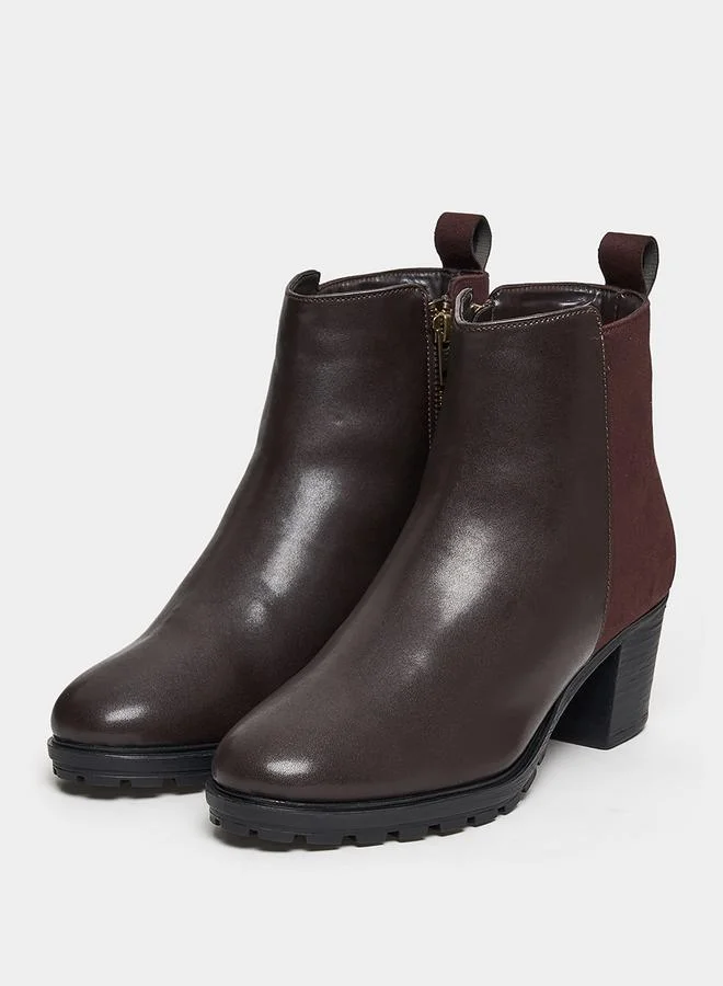 Styli Color Block Mid Shaft Block Heel Boots