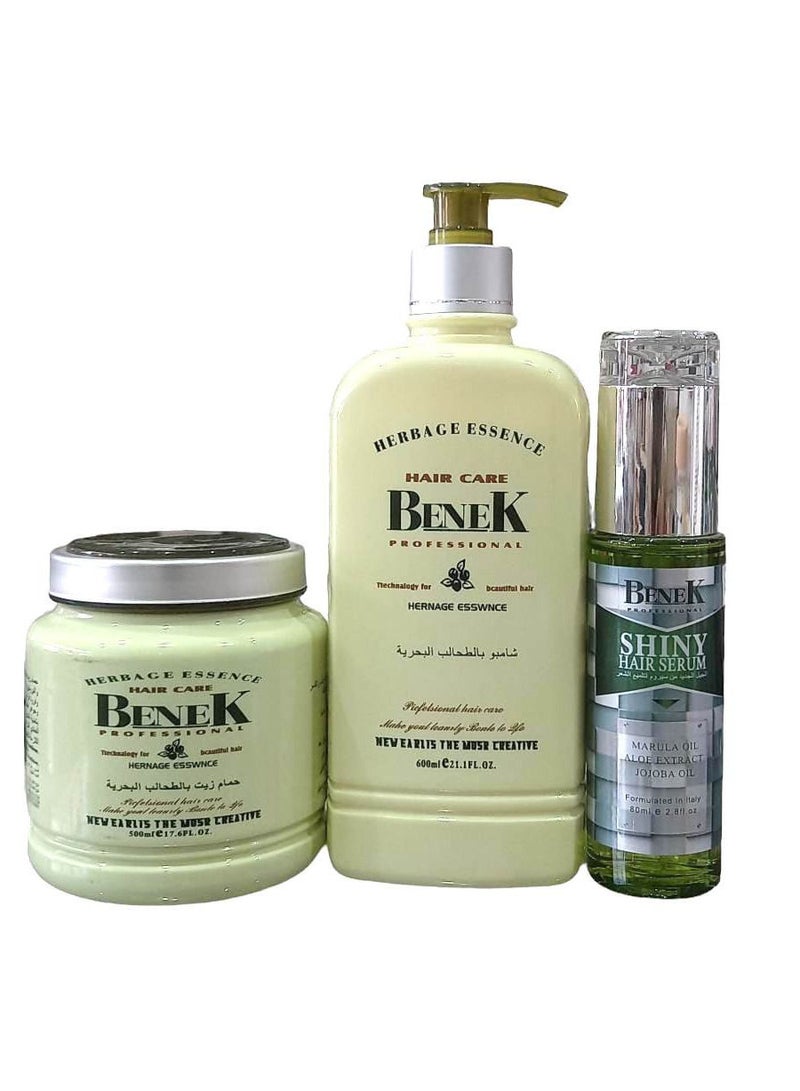 BENEK Marine Algae Collection Shampoo 600 ml And Mask 500 ml With Serum 80 ml Eliminates The Problems Of Dryness Split Ends Hair Breakage Fragility And Iack Of Shine In It Protects Hair And Makes It strong - Image 1
