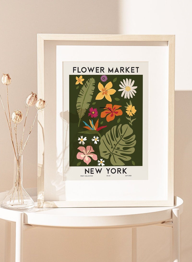 Boomah Accessories Flower Market New York Colorful Botanical Art Poster with Frame 30x40cm 
