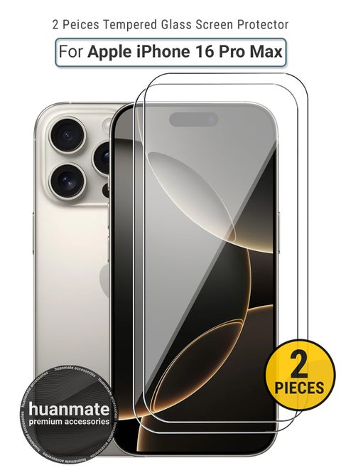 2 Pieces Apple iPhone 16 Pro Max Tempered Glass Screen Protector – High Transparency, Delicate Touch, Anti-Explosion, Smooth Arc Edges, Easy Installation, Screen Protector for Apple iPhone 16 Pro Max