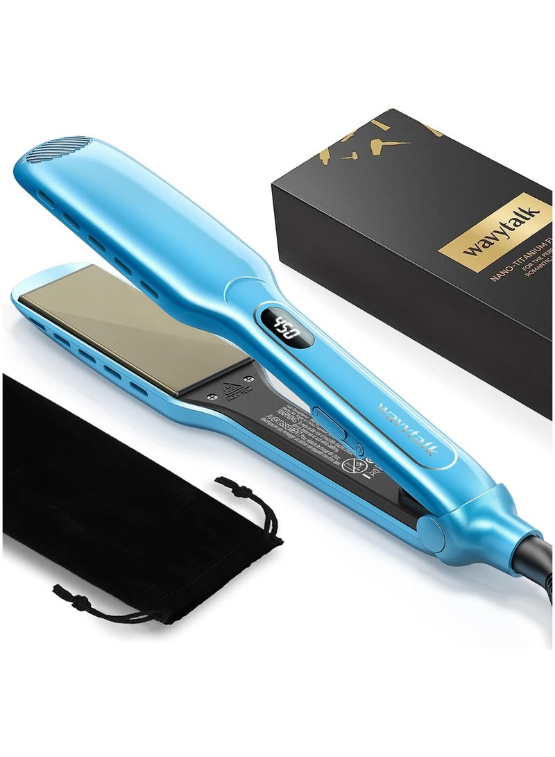 Hair Straightener, 1.75 Inch Wide Titanium Flat Iron for Hair, Professional Hair Straightener with Adjustable Temp(170 ℉-450℉), Fast Heat Up Dual Voltage Flat Iron(Blue)