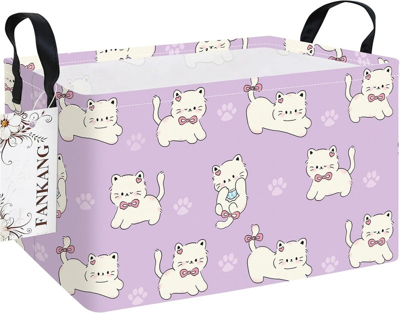 FANKANG Storage Bins,Nursery Hamper Canvas Laundry Basket Foldable with Waterproof PE Coating Storage Baskets for Boys and Girls, Office, Bedroom, Clothes,Toys(Rec-Cat - Image 1
