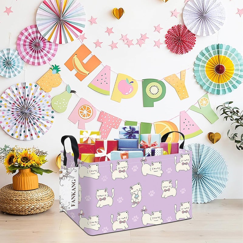 FANKANG Storage Bins,Nursery Hamper Canvas Laundry Basket Foldable with Waterproof PE Coating Storage Baskets for Boys and Girls, Office, Bedroom, Clothes,Toys(Rec-Cat - Image 4