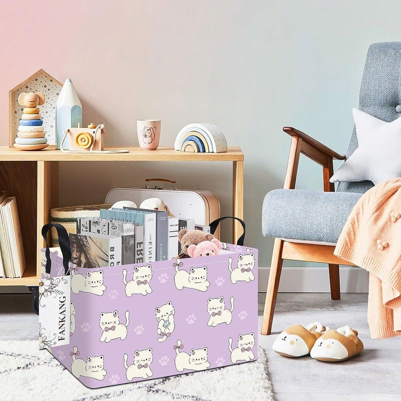 FANKANG Storage Bins,Nursery Hamper Canvas Laundry Basket Foldable with Waterproof PE Coating Storage Baskets for Boys and Girls, Office, Bedroom, Clothes,Toys(Rec-Cat - Image 5